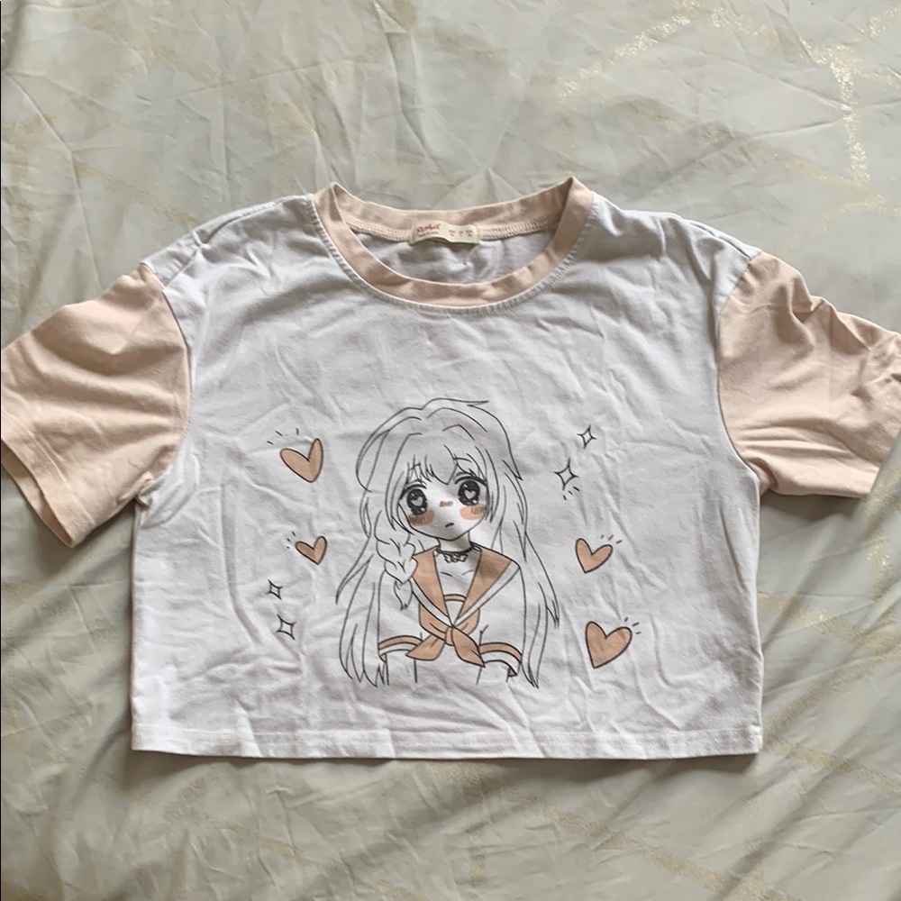 Kids' Anime Graphic Tee - White and Tan